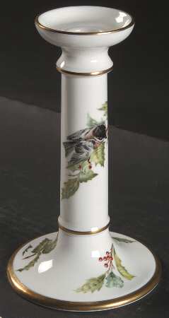 Chickadee & Holly Tall Candlestick
