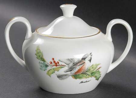 Chickadee & Holly Sugar Bowl & Lid