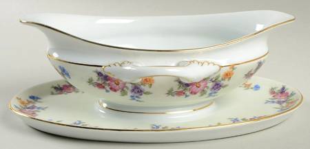 Floradora (Cream Border) Gravy Boat with Attached Underplate