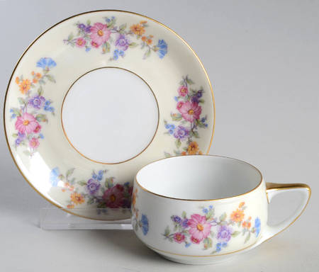 Floradora (Cream Border) Flat Demitasse Cup & Saucer Set