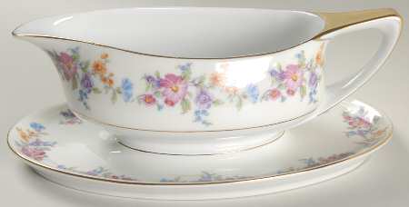 Floradora (Cream Border) Gravy Boat with Attached Underplate