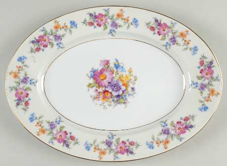 Floradora (Cream Border) 13" Oval Serving Platter