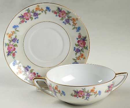 Floradora (Cream Border) Flat Cream Soup Bowl & Saucer Set