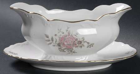 Maria (Embossed Scroll Edge) Gravy Boat with Attached Underplate