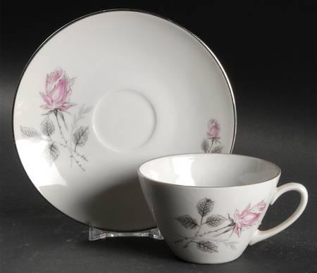 Silver Rose (Platinum Trim) Flat Cup & Saucer Set