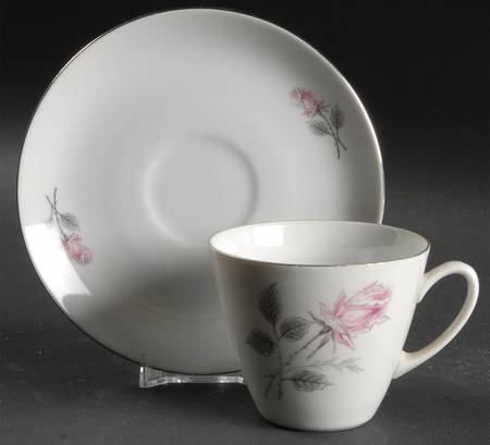 Silver Rose (Platinum Trim) Flat Cup & Saucer Set