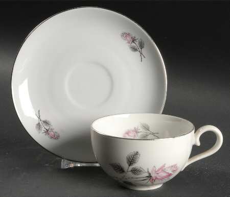 Silver Rose (Platinum Trim) Flat Cup & Saucer Set