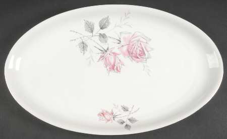 Silver Rose (Platinum Trim) 15" Oval Serving Platter
