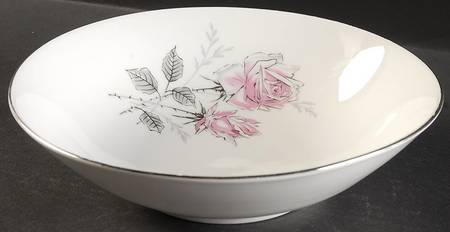 Silver Rose (Platinum Trim) 9" Round Vegetable Bowl