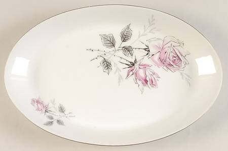 Silver Rose (Platinum Trim) 12" Oval Serving Platter