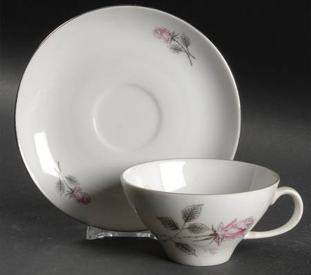 Silver Rose (Platinum Trim) Flat Cup & Saucer Set