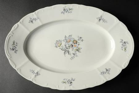Wild Flower (Platinum Trim) 15" Oval Serving Platter by Bohemia Ceramic Works