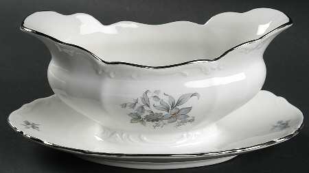 Wild Flower (Platinum Trim) Gravy Boat with Attached Underplate
