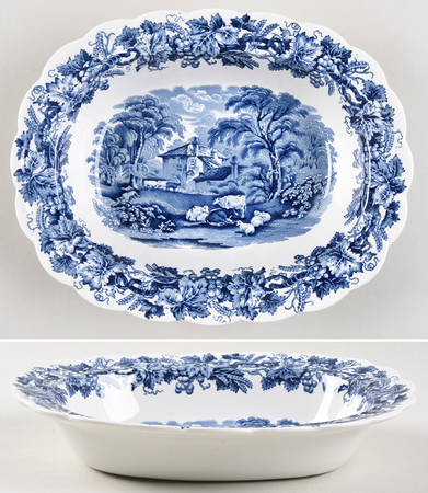 British Scenery Blue (Scalloped, A8024) 9" Oval Vegetable Bowl