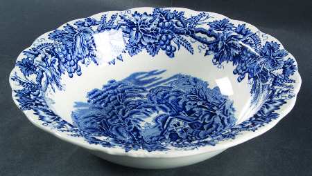 British Scenery Blue (Scalloped, A8024) 8" Round Vegetable Bowl