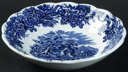 British Scenery Blue (Scalloped, A8024) Fruit/Dessert (Sauce) Bowl