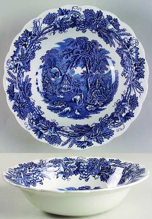 British Scenery Blue (Scalloped, A8024) 9" Round Vegetable Bowl
