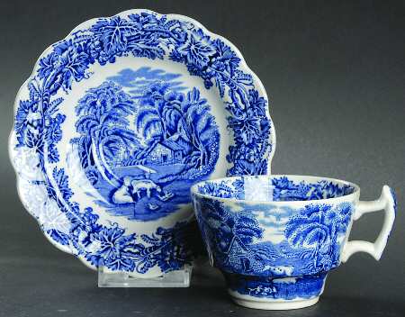 British Scenery Blue (Scalloped, A8024) Flat Cup & Saucer Set