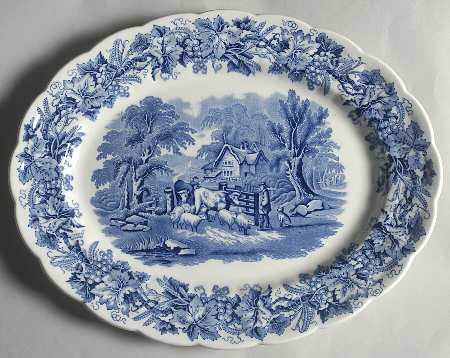 British Scenery Blue (Scalloped, A8024) 16" Oval Serving Platter