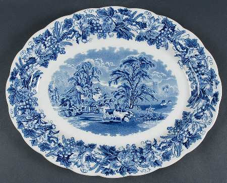 British Scenery Blue (Scalloped, A8024) 14" Oval Serving Platter