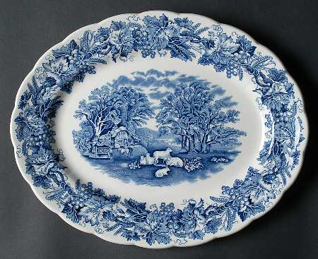 British Scenery Blue (Scalloped, A8024) 12" Oval Serving Platter