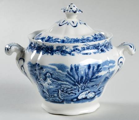 British Scenery Blue (Scalloped, A8024) Sugar Bowl & Lid