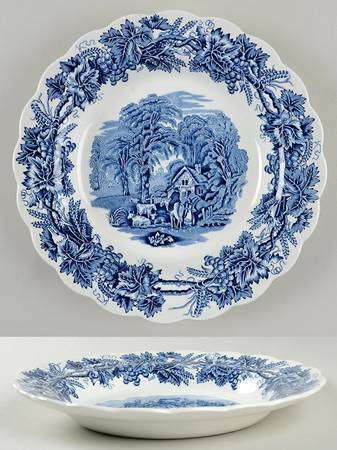 British Scenery Blue (Scalloped, A8024) Large Rim Soup Bowl