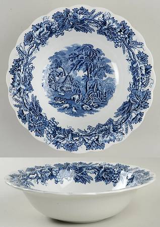 British Scenery Blue (Scalloped, A8024) 10" Round Vegetable Bowl