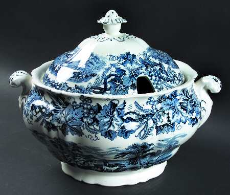 British Scenery Blue (Scalloped, No #) Tureen &  Lid