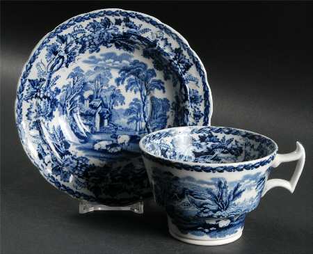 British Scenery Blue (Scalloped, No #) Oversized Cup & Saucer Set