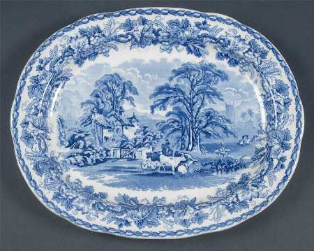 British Scenery Blue (Scalloped, No #) 11" Oval Serving Platter