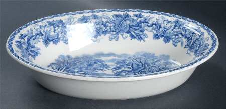 British Scenery Blue (Scalloped, No #) 10" Oval Vegetable Bowl