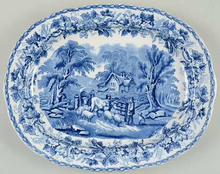 British Scenery Blue (Scalloped, No #) 13" Oval Serving Platter