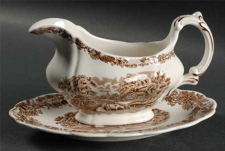 British Scenery Brown Gravy Boat & Underplate