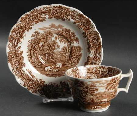British Scenery Brown Flat Cup & Saucer Set