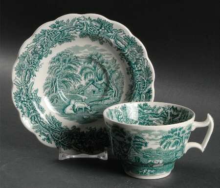 British Scenery Green Footed Cup & Saucer Set