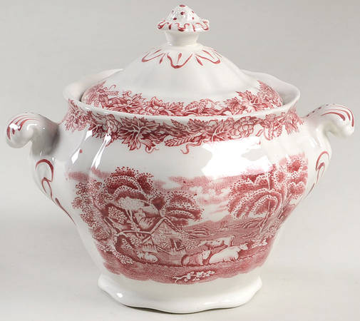 British Scenery Pink (Scalloped, A8024) Sugar Bowl & Lid