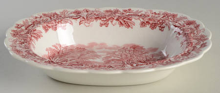 British Scenery Pink (Scalloped, A8024) 9" Oval Vegetable Bowl