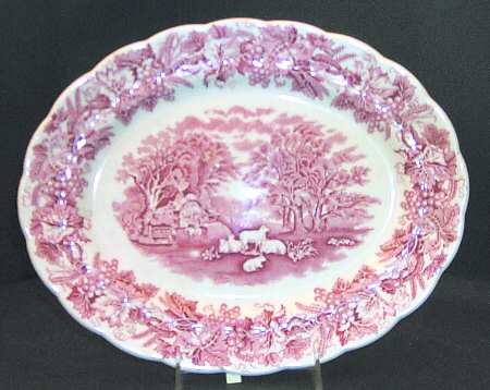 British Scenery Pink (Scalloped, A8024) 12" Oval Serving Platter