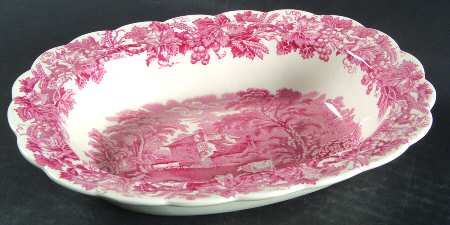 British Scenery Pink (Scalloped, A8024) 8" Oval Vegetable Bowl