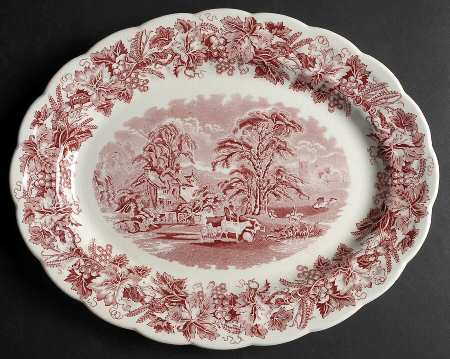 British Scenery Pink (Scalloped, A8024) 14" Oval Serving Platter