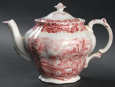 British Scenery Pink (Scalloped, A8024) Teapot & Lid