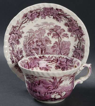 British Scenery Purple (Embossed Edge) Oversized Cup & Saucer Set