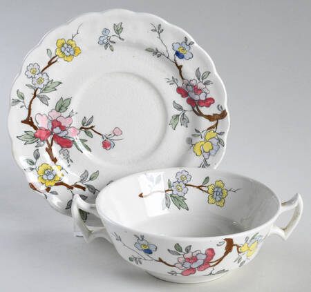Chinese Tree Flat Cream Soup Bowl & Saucer Set