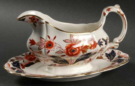 Dovedale Rust and Blue Gravy Boat with Attached Underplate by Booths
