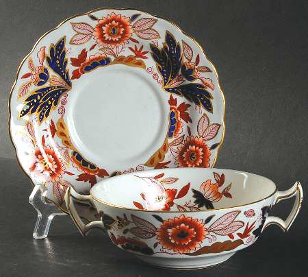 Dovedale Rust and Blue Flat Cream Soup Bowl & Saucer Set