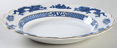 Dragon Blue (Gold Trim) Large Rim Soup Bowl