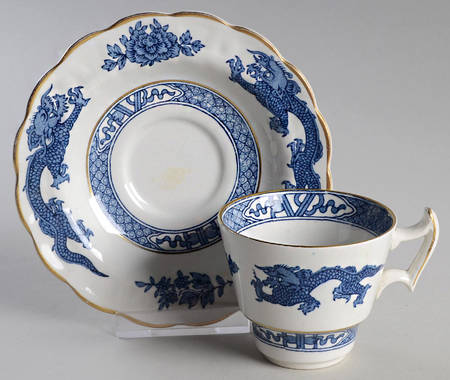 Dragon Blue (Gold Trim) Flat Demitasse Cup & Saucer Set