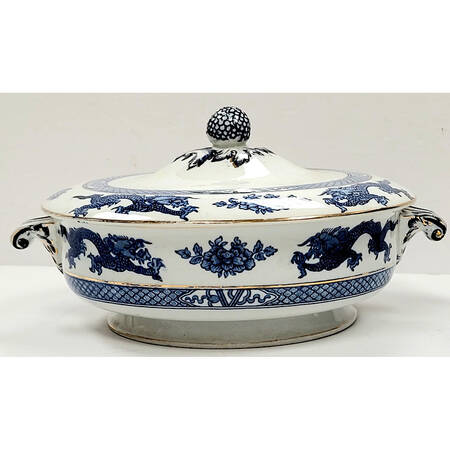Dragon Blue (Gold Trim) Oval Covered Vegetable