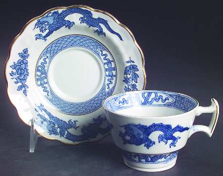 Dragon Blue (Gold Trim) Flat Cup & Saucer Set
